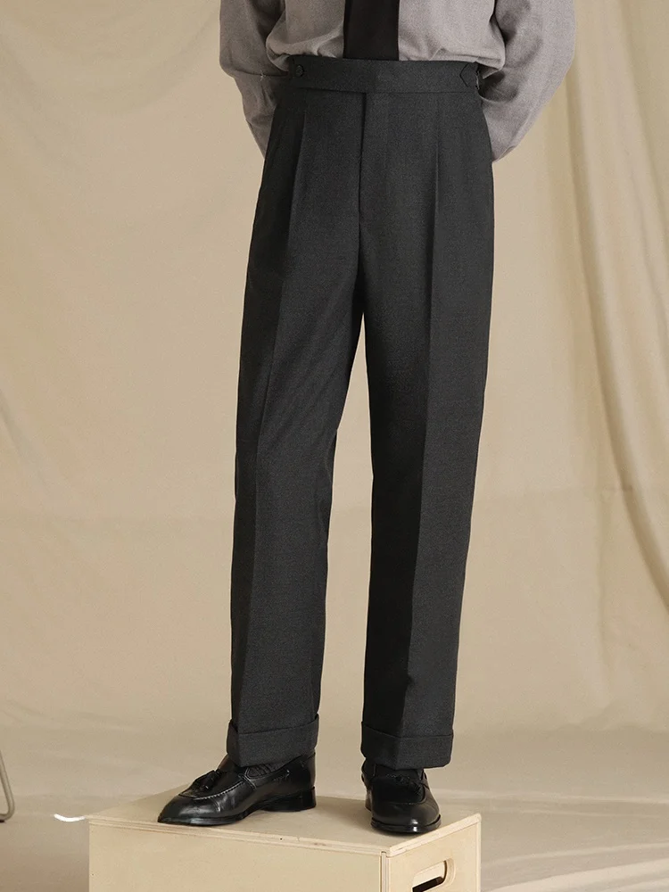 Cultum Italian Neapolitan High Waist Easy Care No Ironing Double Pleat High Quali Flannel Busin Casual Straight Leg Trou...