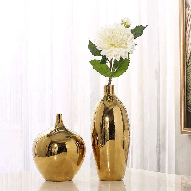 Large Gold Ceramic Vase European Simple Modern Table Flower Vase Living Room Decoration Floreros Luxury Interior Antiques AA50VA