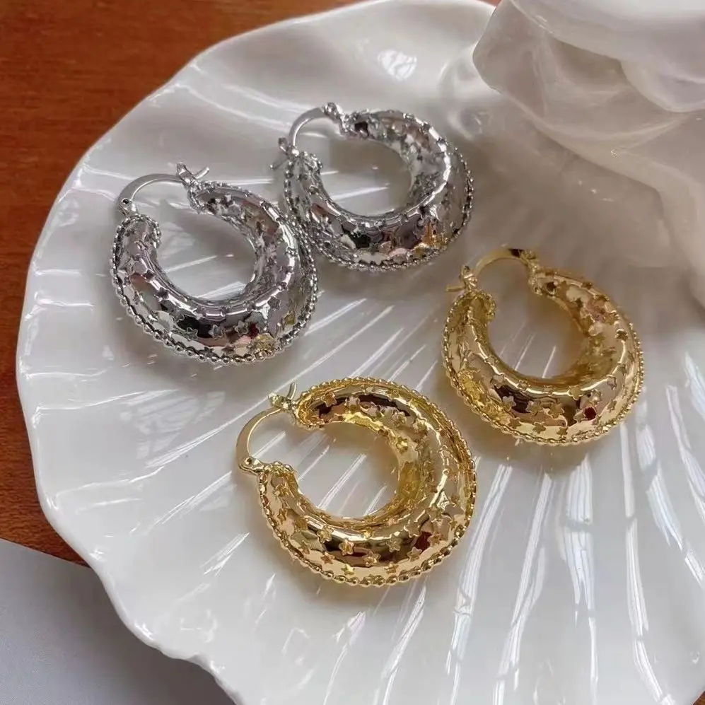 

5 Pairs,New Trendy Hollow Gold Silver Copper Round Earrings For Women Girls Classic Fashion Hip Hop Jewelry