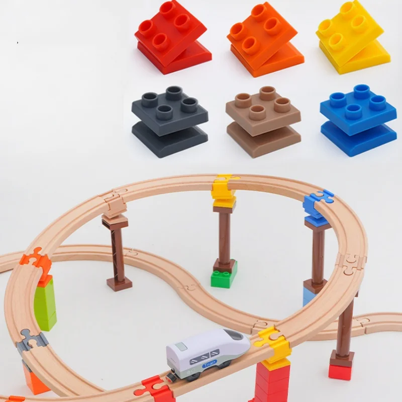 5pcs Universal Wooden Tracks Connectors Accessories Big Size Blocks Rotatable Connection Adapters fit for Brand Train Tracks