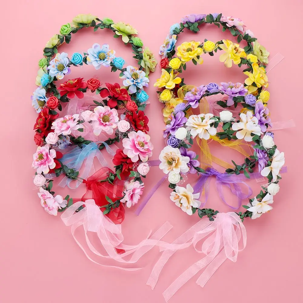 1 Pz Bohemia Garland Rose Flower Crown Fasce Da Donna Con Nastro Regolabile Girls Floral Wreath Wedding Bridal Halo Headpiece