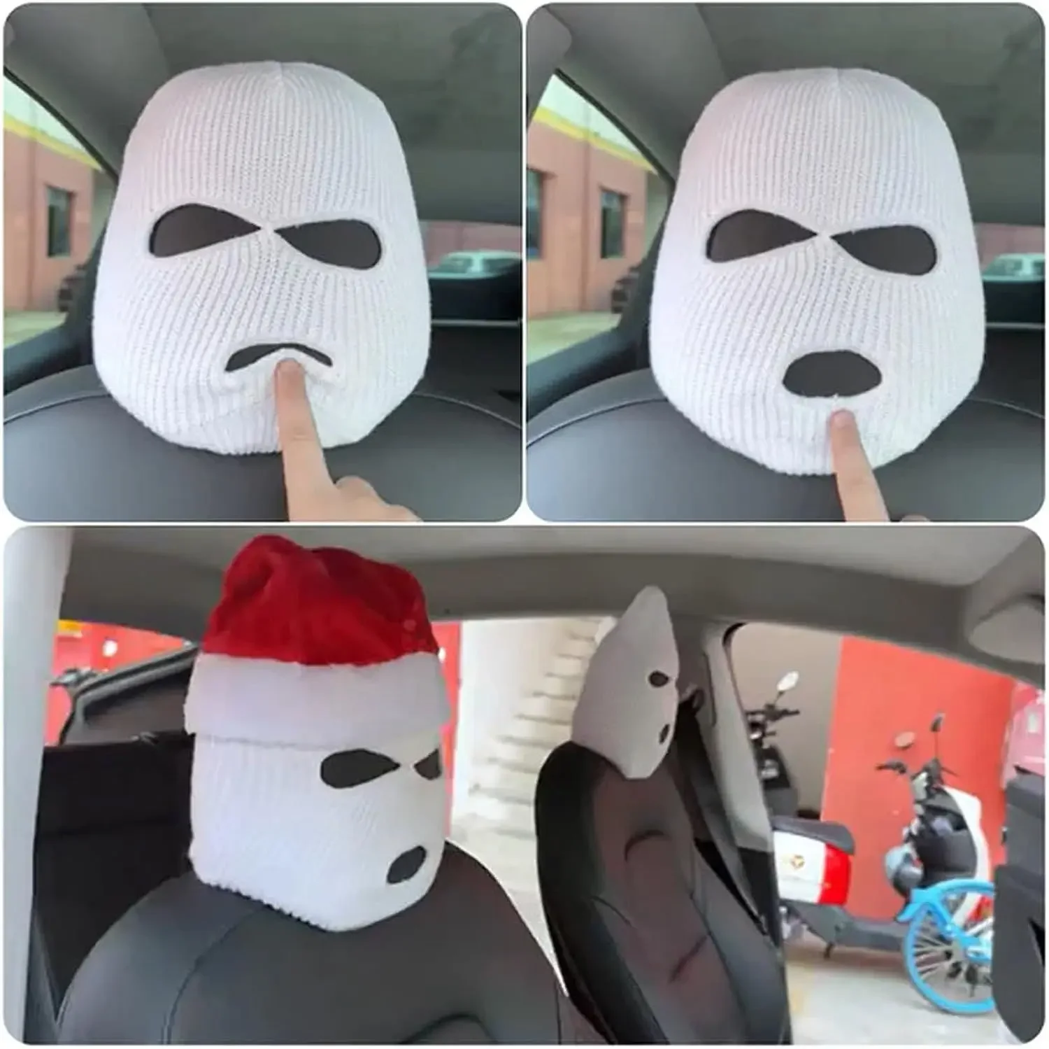 Halloween Car Seat Cover Decoration, Masked Person Knitted Headgear, Anti-theft Warning Accessories