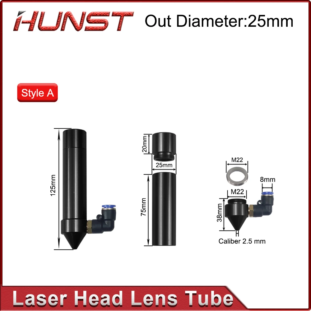 HUNST CO2 Laser Head Lens Tube Air Nozzle For Laser Output Lens Diameter 20mm Focal Length 50.8/63.5mm Engraving Cutting Machine
