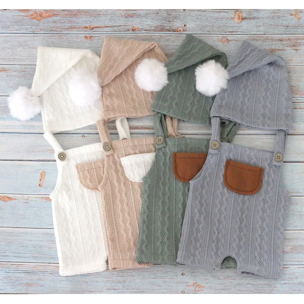 

Baby Clothing Photography Props Girl Accessories Costume Crochet Hat Kit Newborn Boy Outfit Set 0 Months Shooting Male Overalls