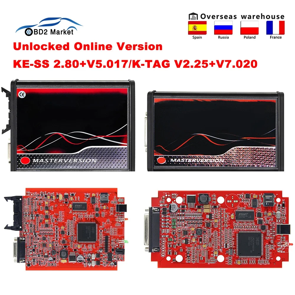 Online Eu Red Kess Ktag V5.017 2.80 Kess 2020 4 Led Master Chip Tuning Kit Ktag V7.020 2.25 Obd Obd2 Car Ecu Key Programmer Tool