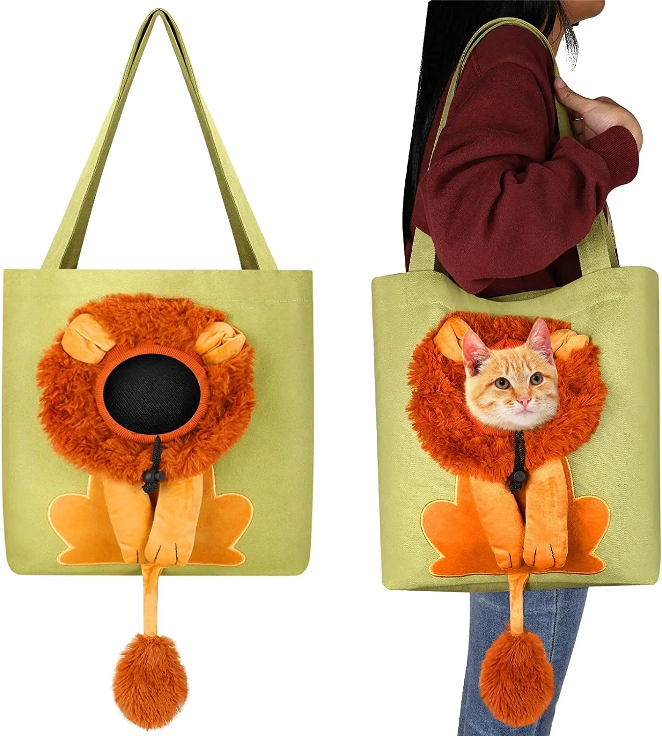 Lion Shape Cat Carriers Bags Adjustable Soft Pet Carriers Outgoing Travel Pets Handbag Portable Breathable Pet Canvas Bag