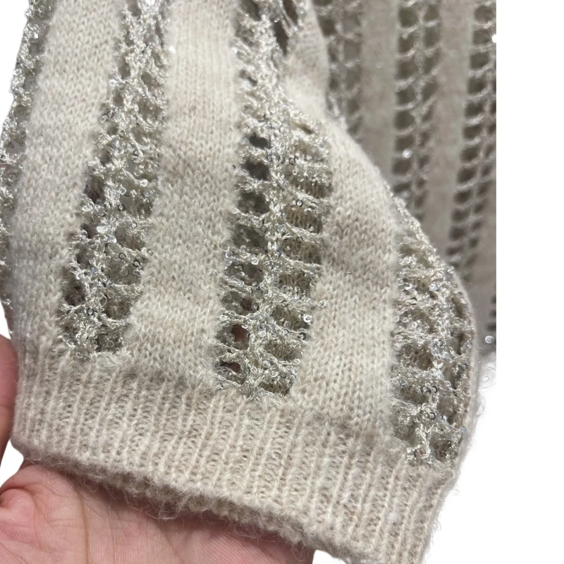 24 Women's Sweater Vintage Knitwear Thick Pullovers Custom Bead Yarn Wool Mohair Hollow out Short Sleeve Elegant Sweater 2