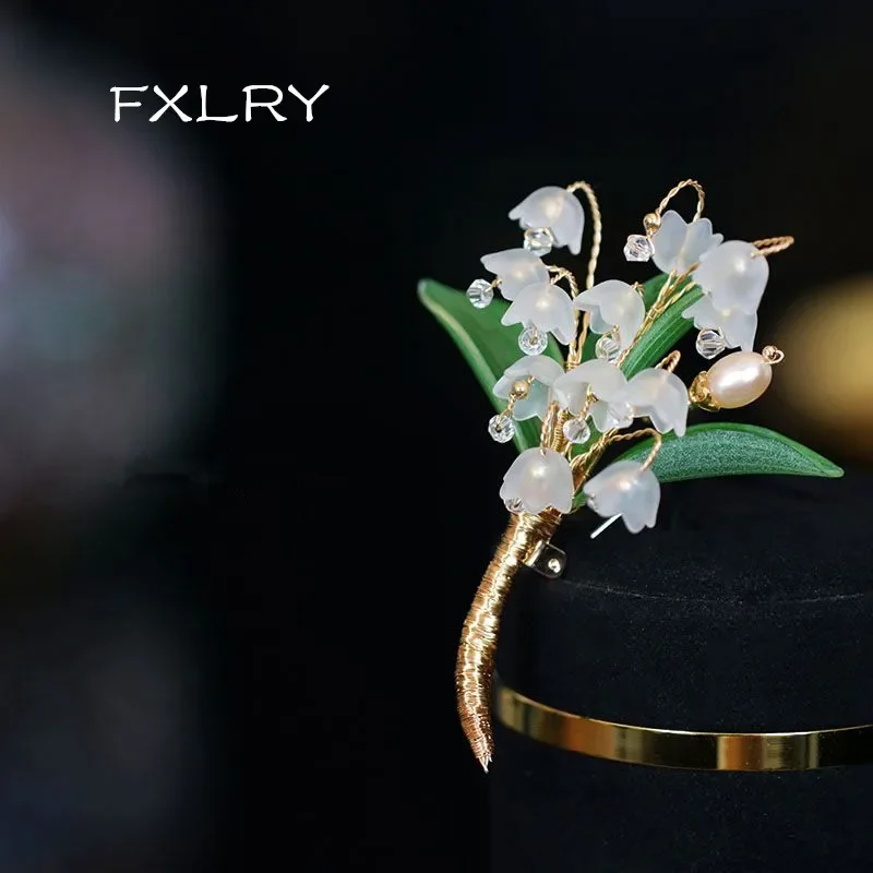 

FXLRY Original Design Handmade Natural Pearl Lily Of The Valley Brooch For Women Coat Sweater Corsage