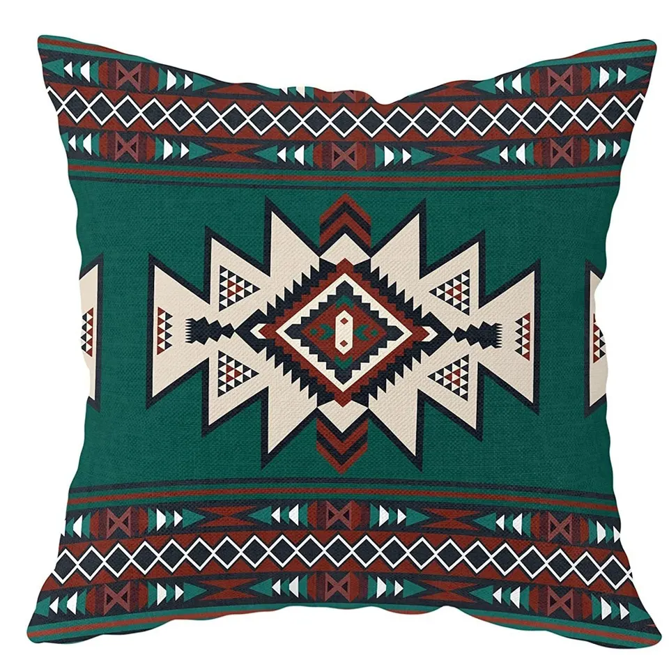 Boho Aztec Pillow Covers Set Of 2 – 22x22 Inch Western Native American Red Brown Turquoise Throw Pillow Covers