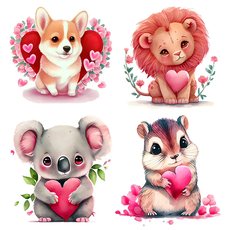 

M418 Red Love Heart Animals Valentines Wall Sticker Removable Home Decoration Decals for Bedroom Kitchen Living Room Sticker