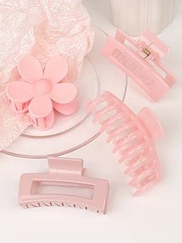 4/8Pcs Pink Colors Hair Claw Clips Accessories with Multi-Styles,Flower Claw Clips for Thick Hair, Hair Clips For Women Non Slip 1