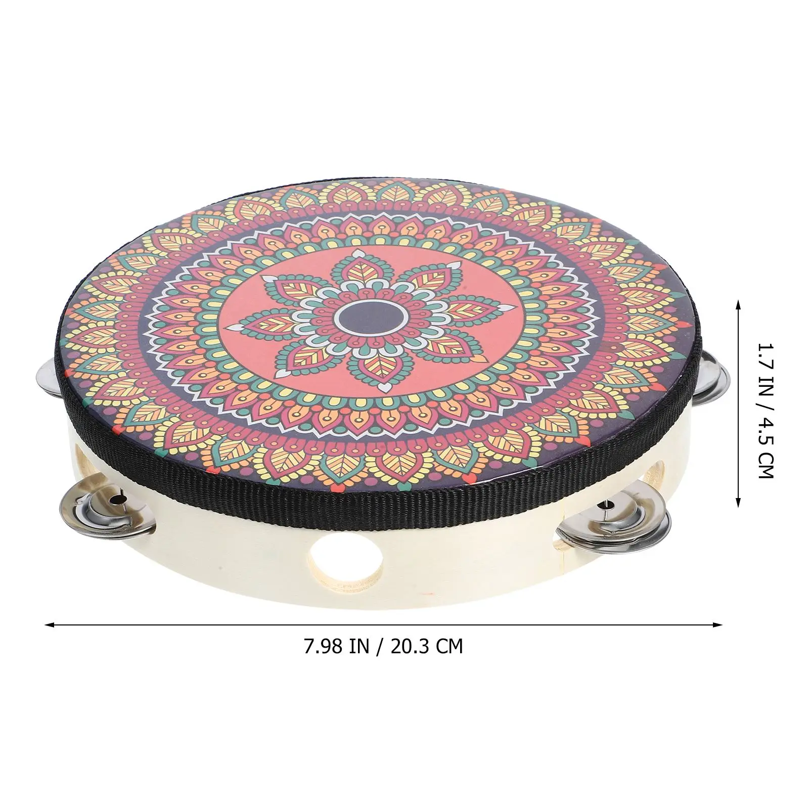 8 Inch Tambourine Handbell Hand Drum Colourful Wooden Tambourine For Dance Concerts Percussion Instrument for Kids Game