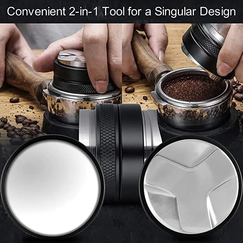 51/53/58mm Coffee Distributor Dual Head Coffee Leveler Fits Adjustable Depth-Espresso 3Angled and Flat Tampers