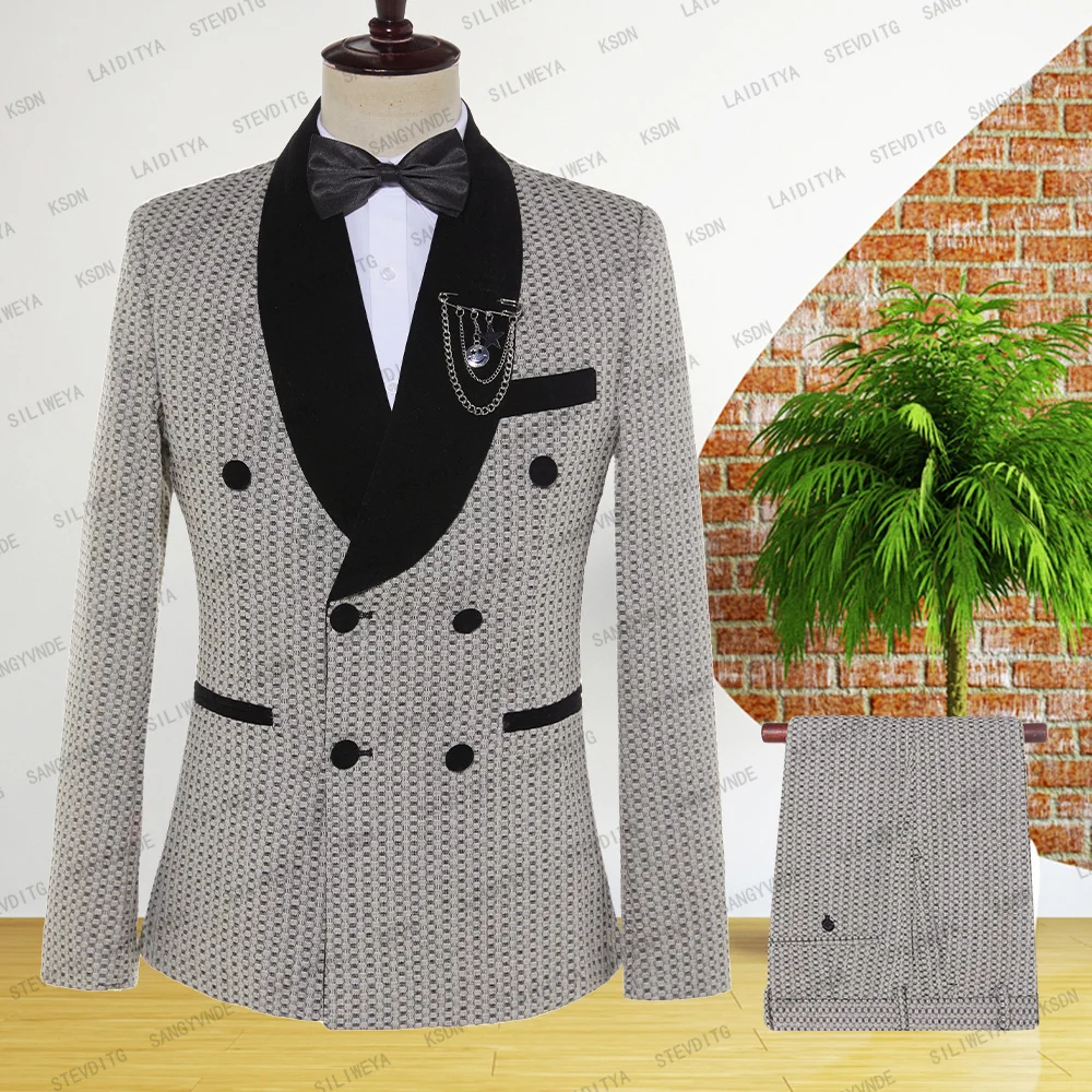 

2023 New Tailor Khaki Linen Dots Mens Suit Groom Tuxedos Groomsmen Wedding Blazer Suits For Men Stylish 2 pieces (Jacket+Pants)