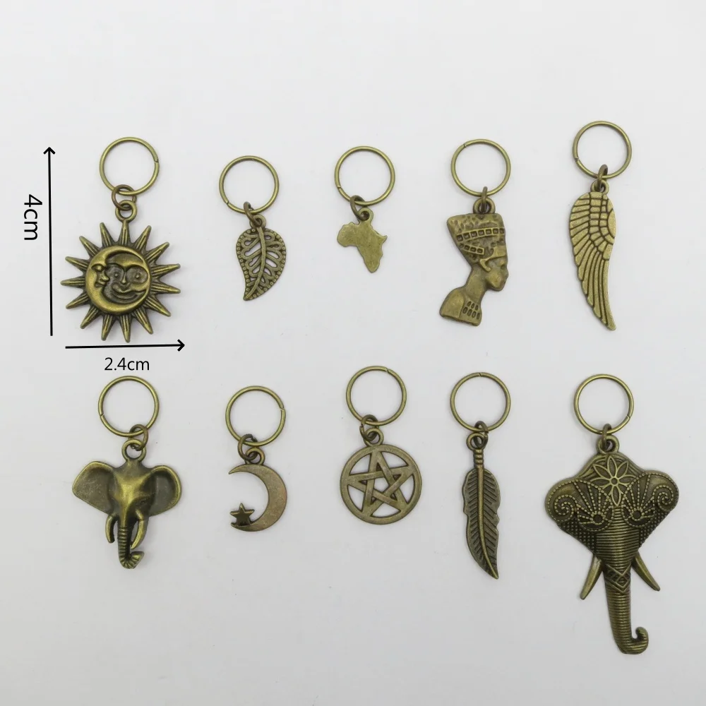 10개/팩 코끼리/잎 모양 DIY 헤어 브레이드 드레드락 비즈 클립 참 장식 링 쥬얼리 제작 액세서리