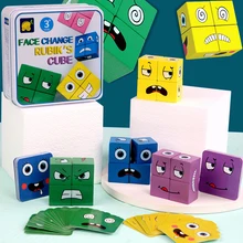 

Wooden Expressions Toy Wooden Magic Cube Face Pattern Building Blocks Educational Montessori Matching Block Puzzles Kids Gifts