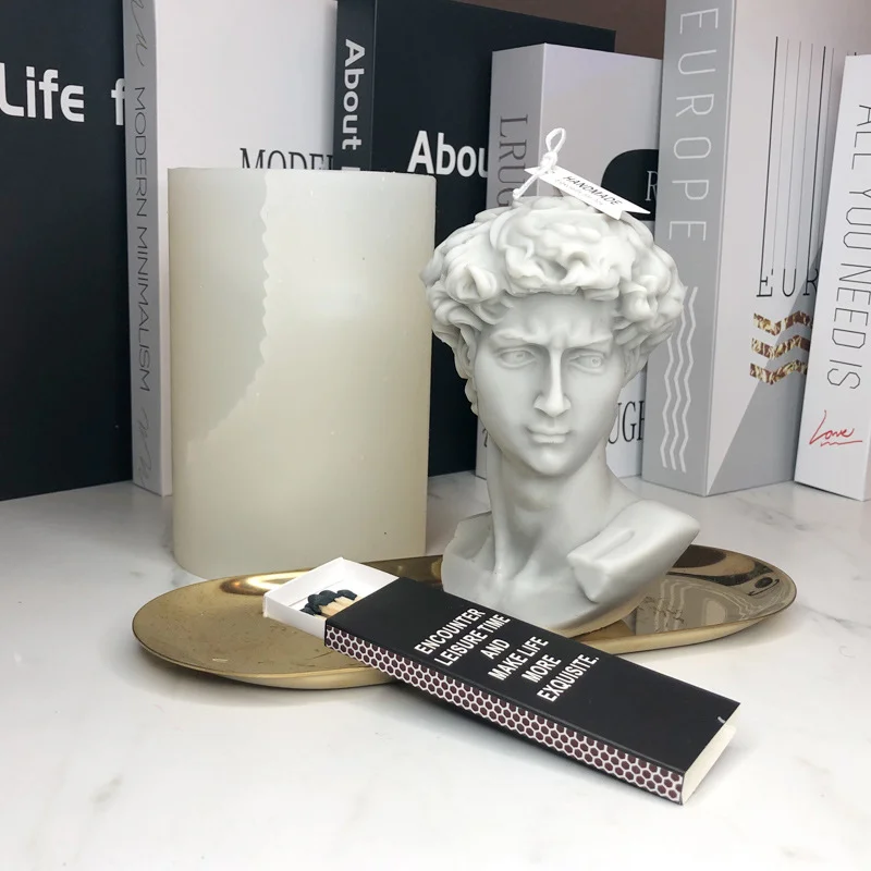 

D0052 BEAUTY 50% half 3D DIY Large size Aromatherapy Material Silicone Molds David Plaster Portrait Candle Mold