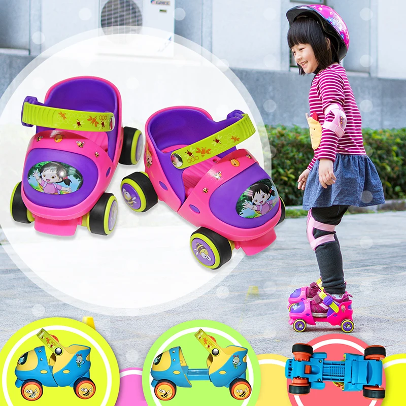 Adjustable Children Roller Skates Safety Off Button Resistance Row 4 Wheels Sliding Slalom Skates Kids Gifts Roller Sneakers