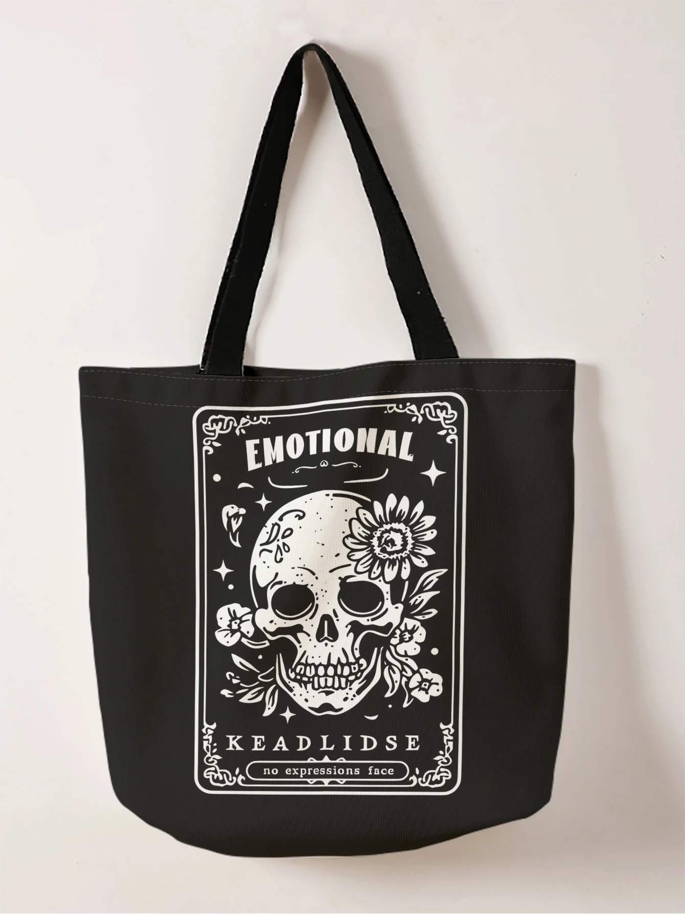 1pc,vintage Harley pattern handbag, reusable fashionable handbag, multifunctional handbag, printed canvas shopping bag