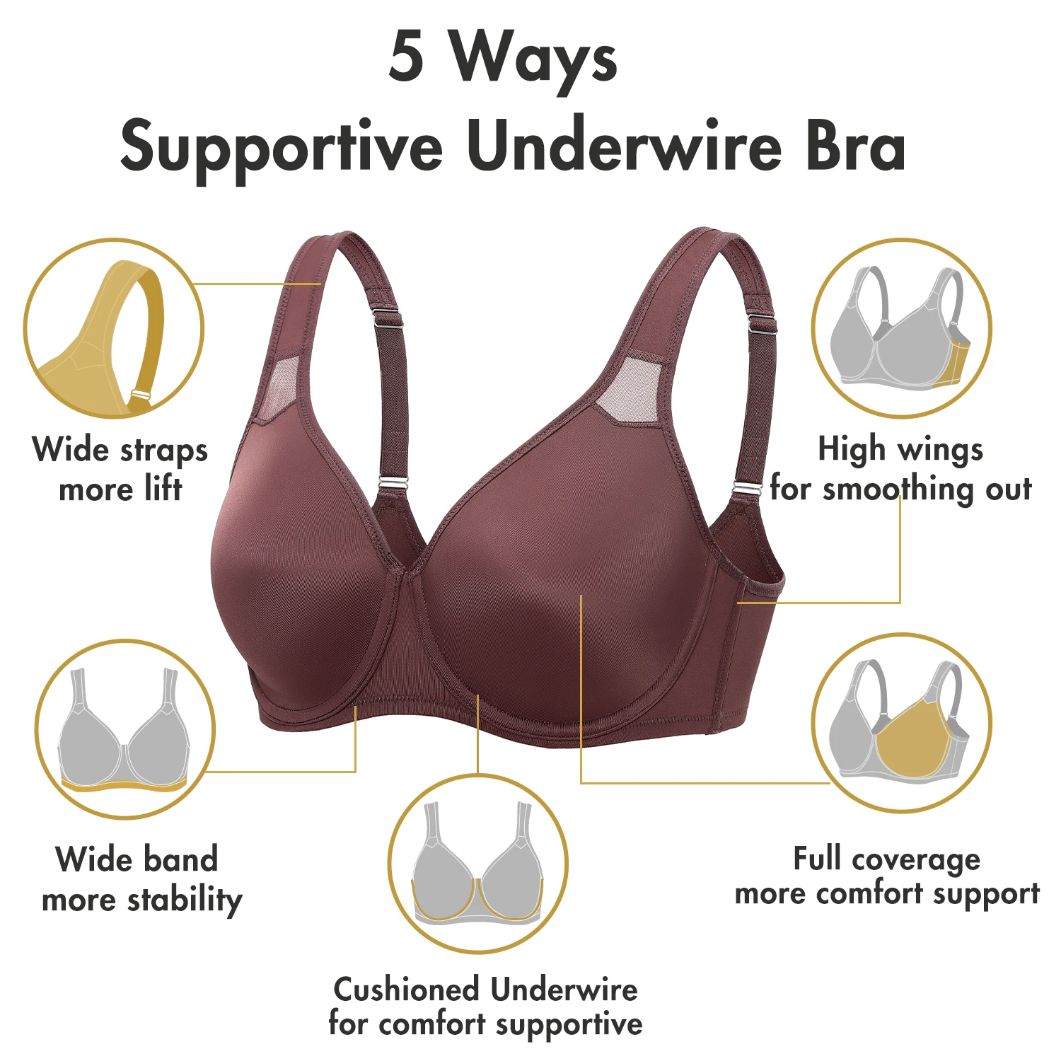 Women's Smooth Full Coverage Underwire Plus Size Minimizer Seamless Unlined Bra Non Padded B-DD E F G H 32-40 42 44