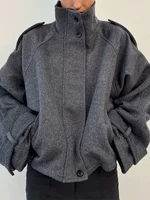 Casual Solid Loose Jackets Women Fashion Full Sleeve Single Breasted Stand Collar Short Coats Female 2026 Spring Lady Outwears 2