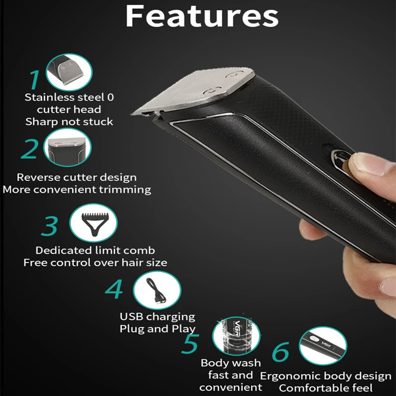 VGR 021 Hair Clipper Professional Personal Care Portable Barber Trimmer USB Rechargable Washable Barbershop Haircut VGR V021 5