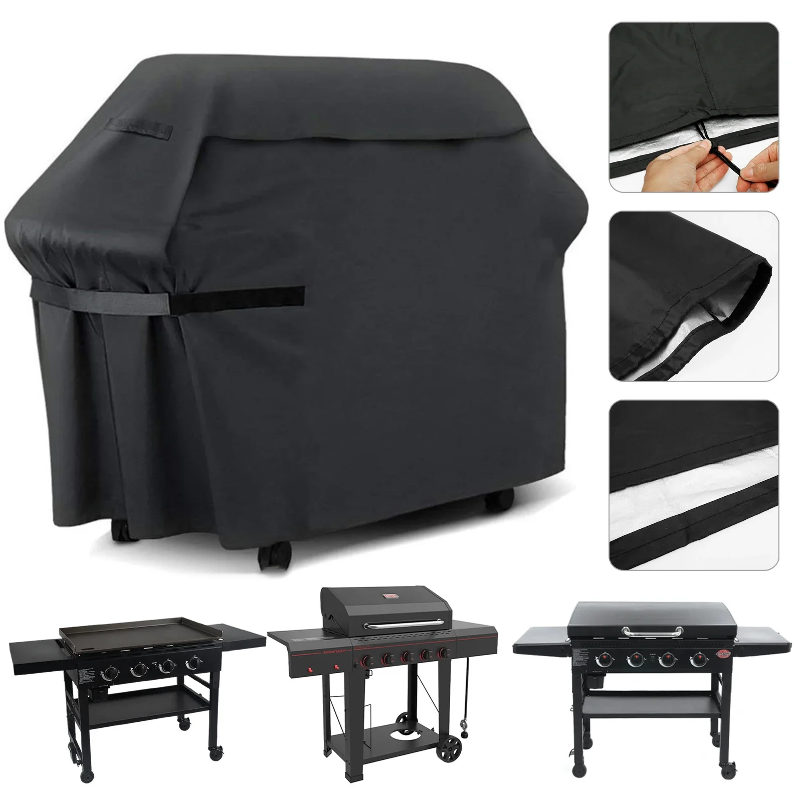 Outdoor Grill Cover 210D Oxford Dustproof BBQ Cover Drawstring UV Resistant Waterproof Wind Proof Grill Protective