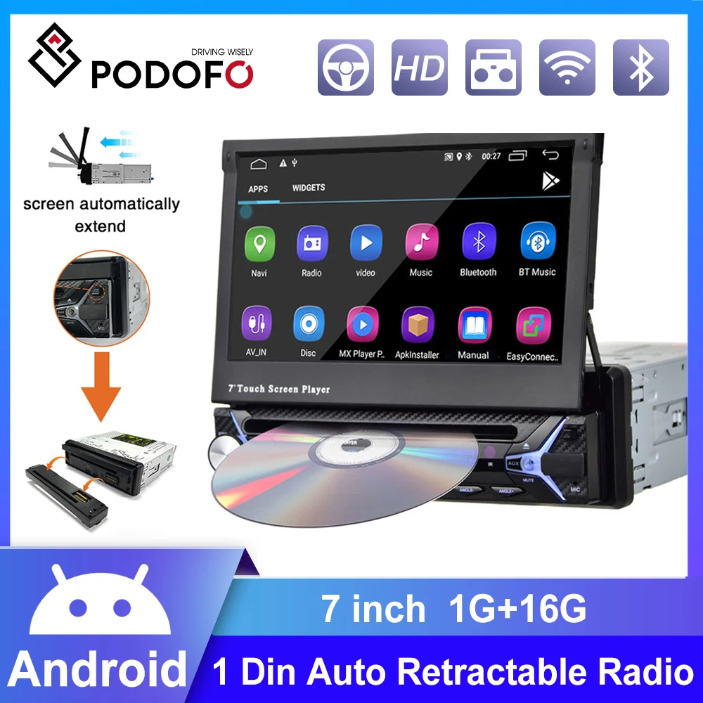 PodofoAntitheftDVDAutoradio1DinAutomaticRetractableCar