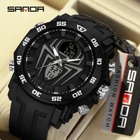 SANDA Men Military Watches Big Spider Dial Sport Watch LED Digital Waterproof Watch Men Multifunction Dual Display Clock Relogio 2