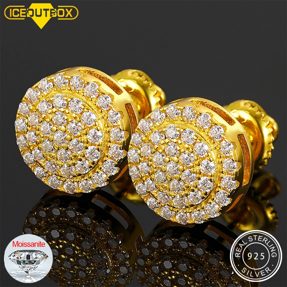 Real 10k Yellow Gold Genuine Diamond Earring Round Stud Earrings Men Women  | eBay