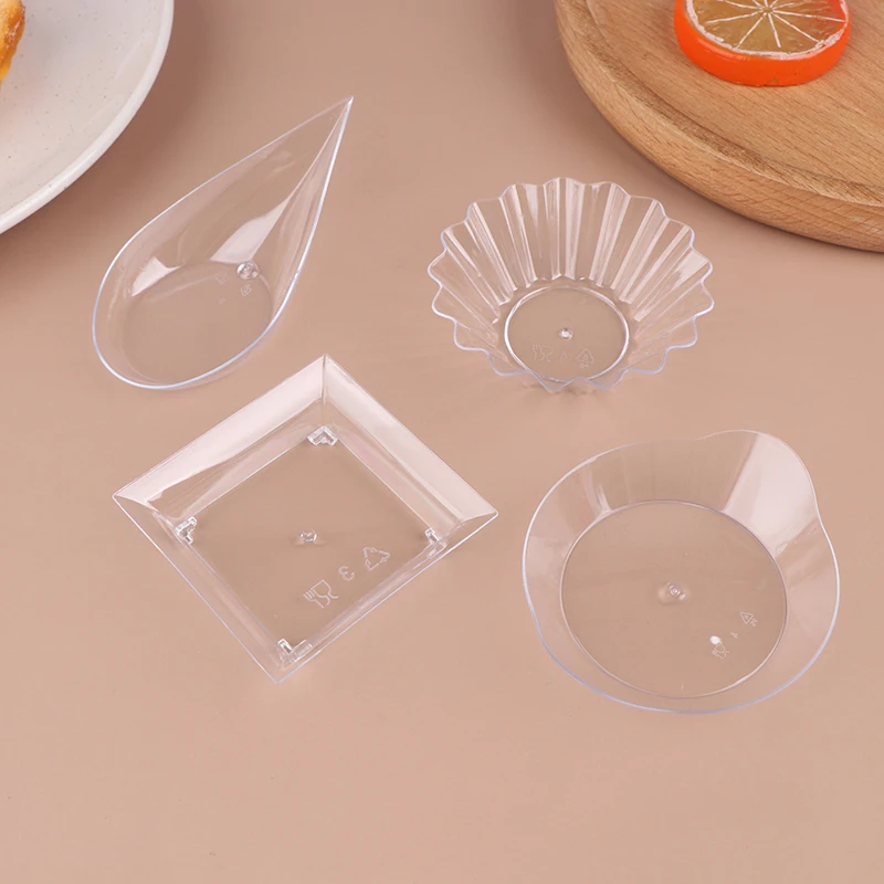 10Pcs Transparent Mini Appetizer Plates Ice Cream Cup Plastic Fruit Candy Cake Jelly Yogurt Mousse Dessert Container cake baking tools Pastry Tool
