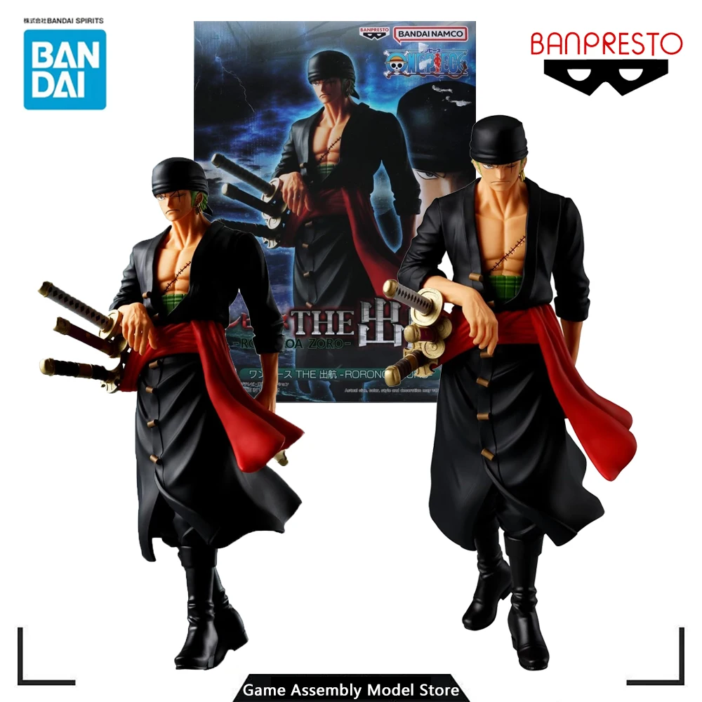 

Bandai Banpresto Genuine Assembled Animation One Piece The Shukko Roronoa Zoro Statue. Action Figure Children's Gift PVC Toy