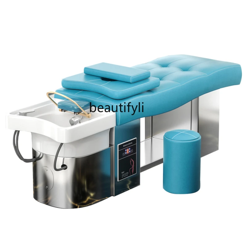 Ceramic Basin Steel Frame Thai Style Shampoo Chair Water Circulation Fumigation Head Treatment Bed Barber Shop Beauty Salon barber shop shampoo chair simple hairdressing lying half stainless steel flushing bed ceramic basin