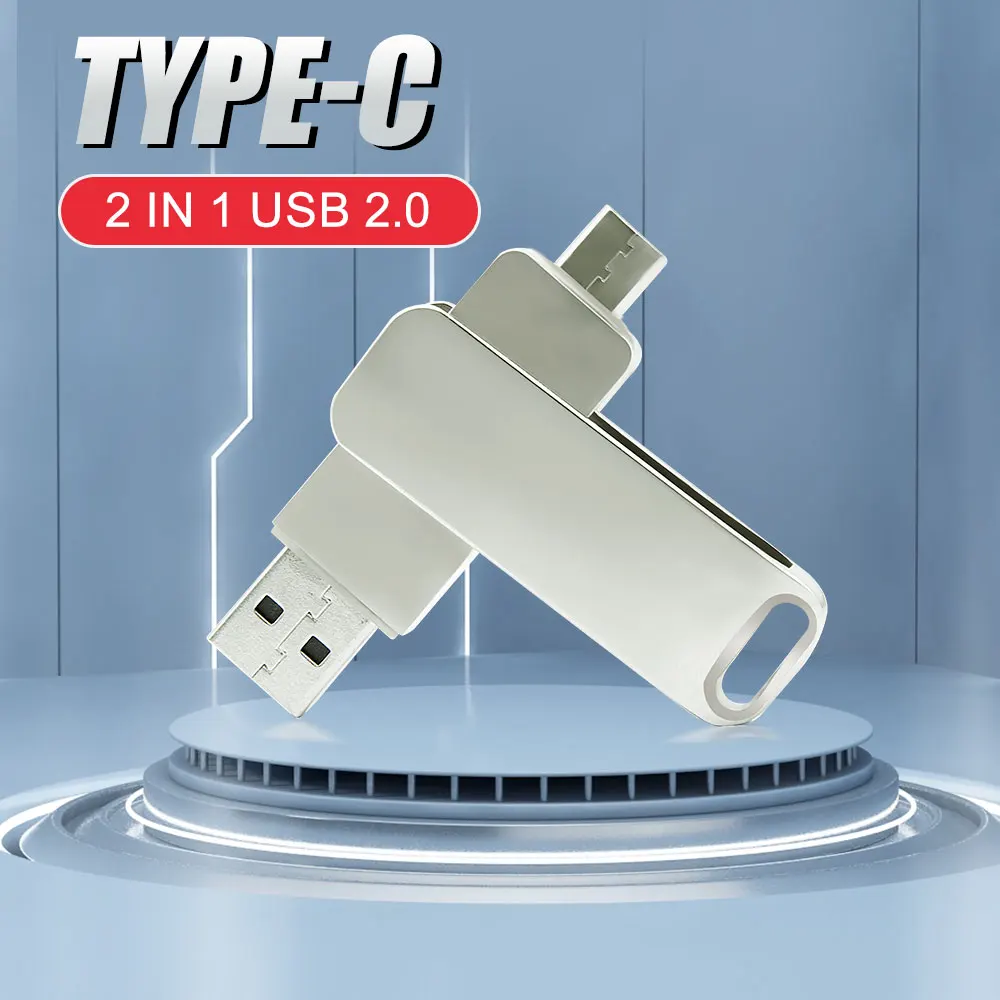 

2-in-1 Type-C 2.0 Metal USB Flash Drive 128GB Pen Drive 64GB USB Stick 32GB TYPE C Metal Waterproof Memory stick Business gift