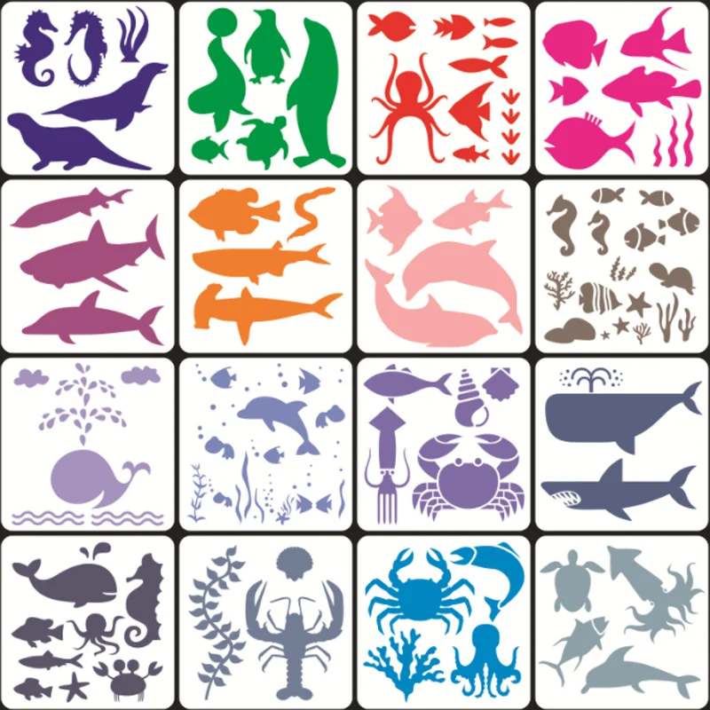 

Ocean Series Animal Stencils DIY Layering Wall Scrapbooking Children Auxiliary Hand-painted Template Furniture Floor Decoration