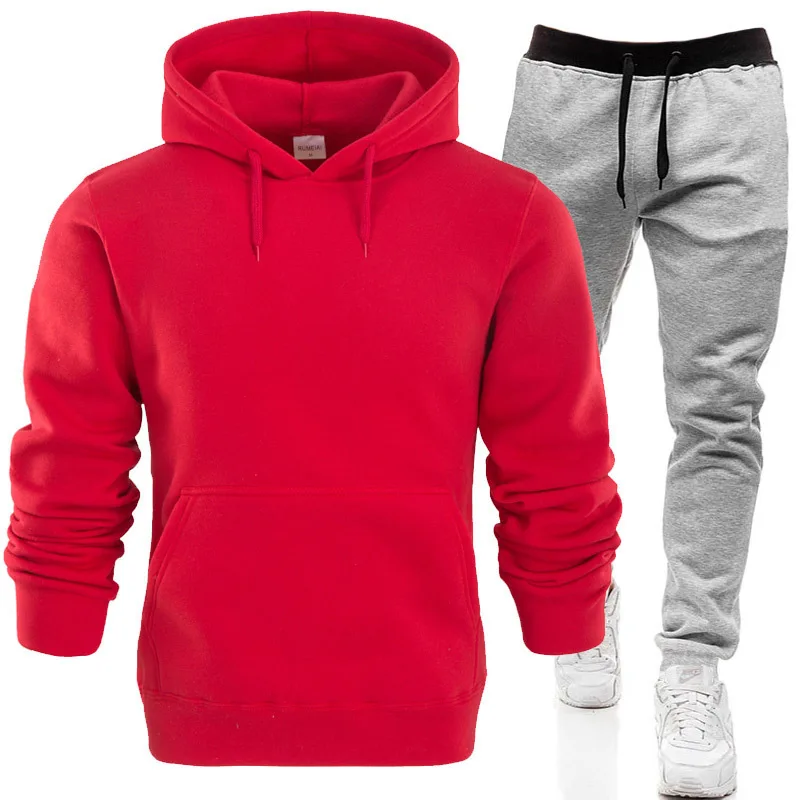 Winter Hoodie Sets Men Fashion Fleece Red Hoodies Black Pants Casual Jogger Suit Tracksuit Sweatshirt Woman Pullover sports suit sports set tracksuit set
