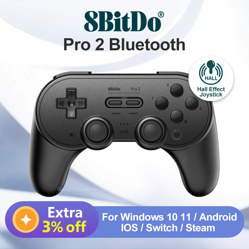 

8Bitdo Pro 2 Bluetooth Controller Nintendo Switch PC Windows 10 11 Gamepad Upgraded Hall Effect Joysticks supported by Apple iOS