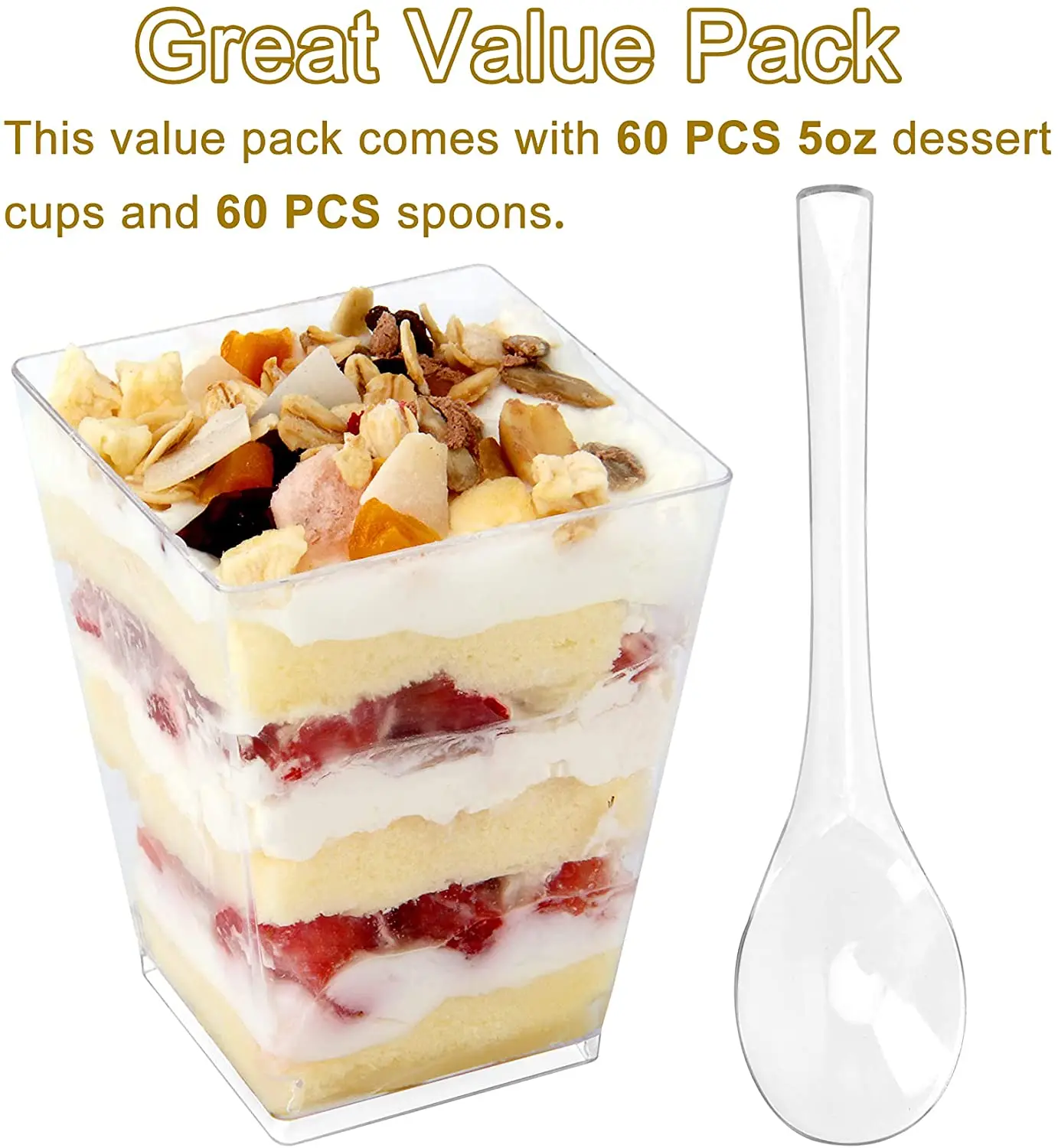 120 Pieces Oz Mini Dessert Cups With Spoons, Serves 60, 54 OFF