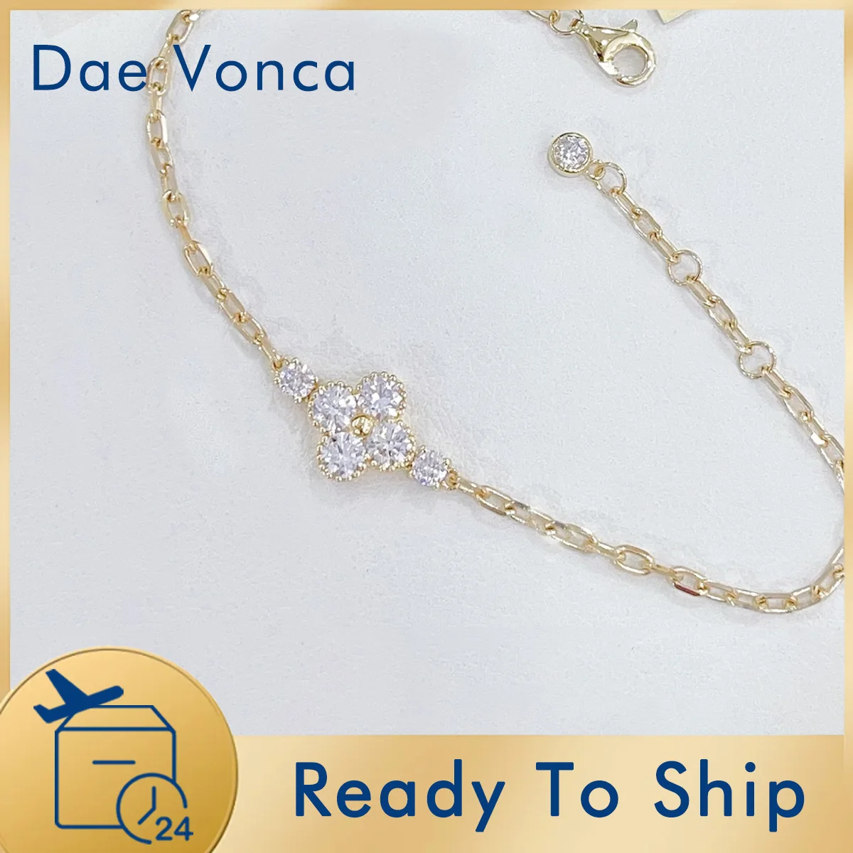 18K Yellow Gold Total 1.03ct Lab Grown Diamond Bracelet Four-leaf Shape Classic Lab Diamond Bracelet Anniversary Gift for Wife