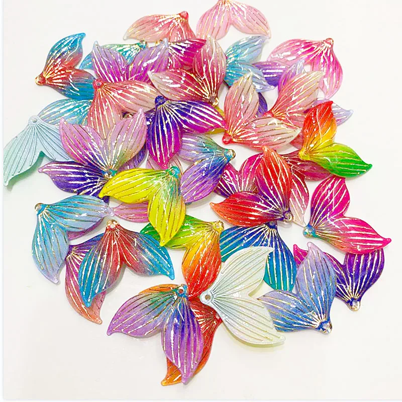 10pcs 26*30mm Beauty Fish Tail Rainbow Color Acrylic Pendant Rhinestone Flat Back Handmade Decorative DIY Jewelry Accessories |