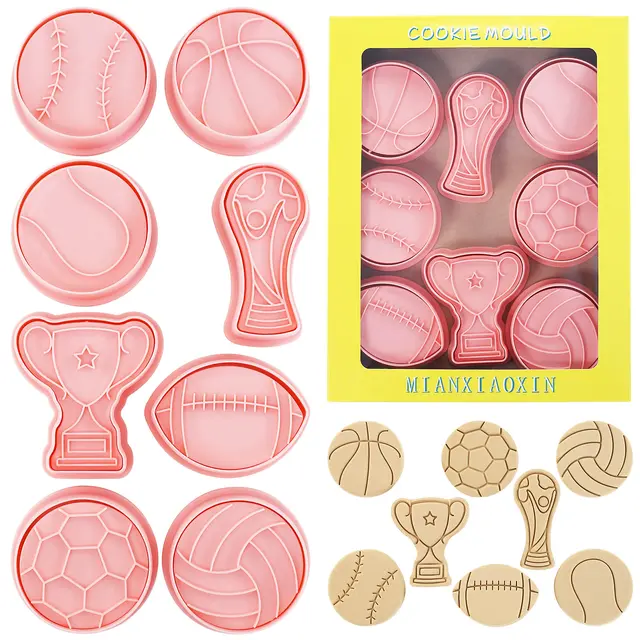 8Pcs Sport Ball and Trophy Shape Cookie Stamps with Plunger Cutters Set Football Volleyball Soccer Basketball Biscuit Cutter 8Pcs Sport Ball and Trophy Shape Cookie Stamps with Plunger Cutters Set Football Volleyball Soccer Basketball Biscuit Cutter