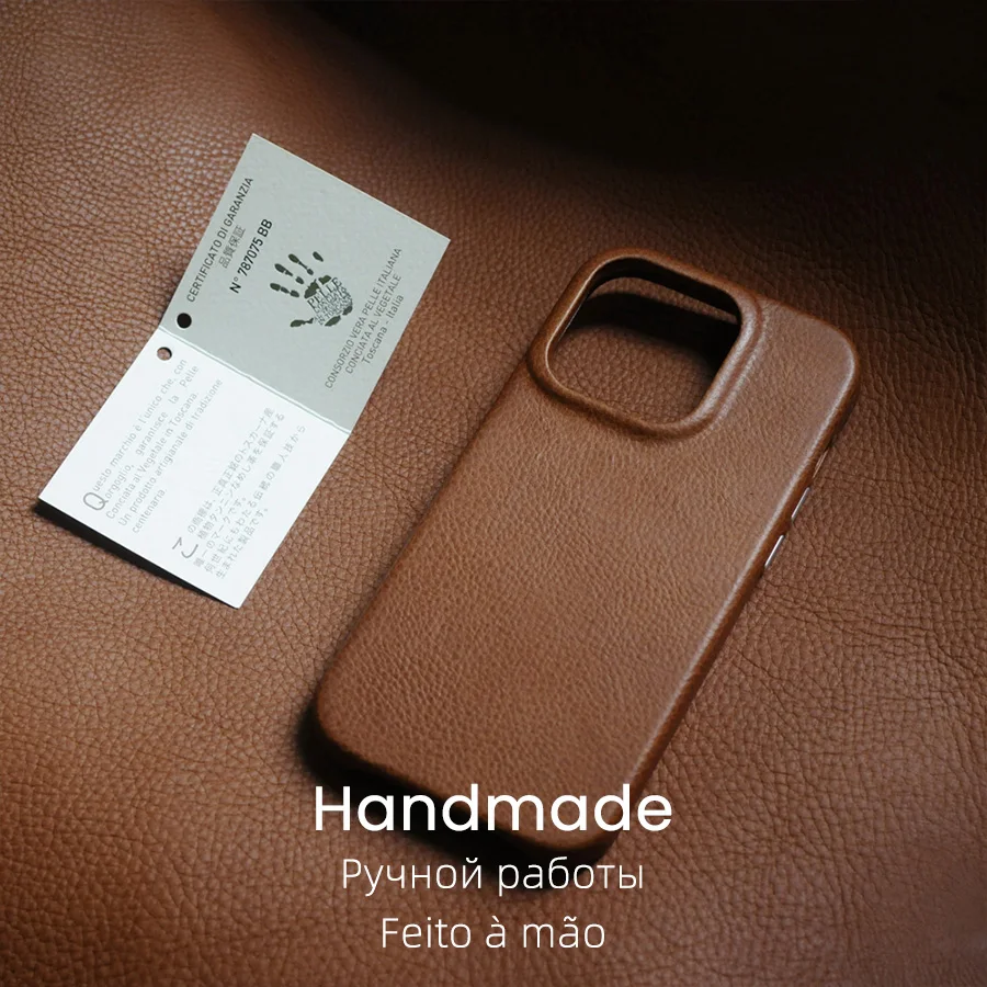 Italian Minerva Box Genuine Leather Case for iPhone 14 Pro Max Plus Handmade Luxury Business Cowhide Phone Cover