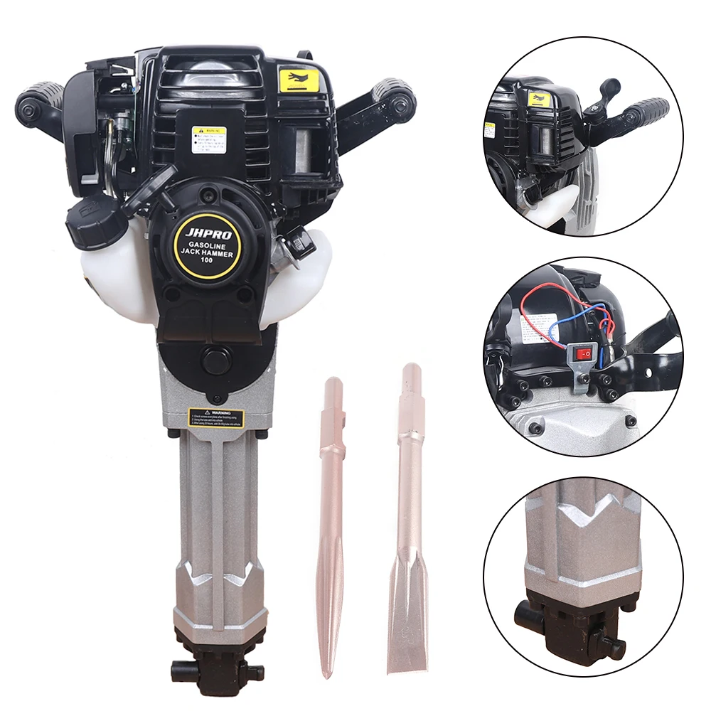 37.7CC 4 Stroke Concrete Breakers Demolition Drill Jack Hammer 1200W Concrete Breaker +Flat+Sharp Chisel 1pc 400mm chisel set sds plus shank electric hammer drill bit point groove flat chisel masonry slotting tool for concrete brick