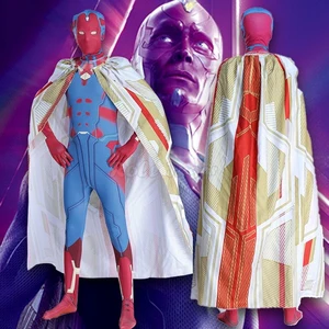 Movie Vision Cosplay Costume Superhero Adult Kids Jumpsuits Cloak Outfits Halloween Carnival Party For Men Women