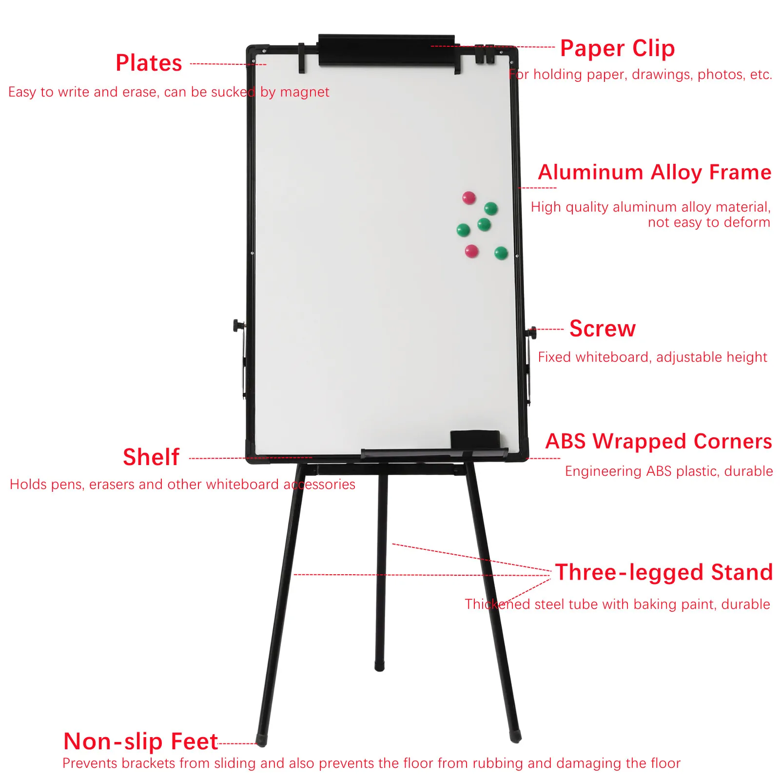 Magnetic Whiteboard Easel Black Flip Tripod Portable Dry Erase Board Height Adjustable for School Office & Home 4