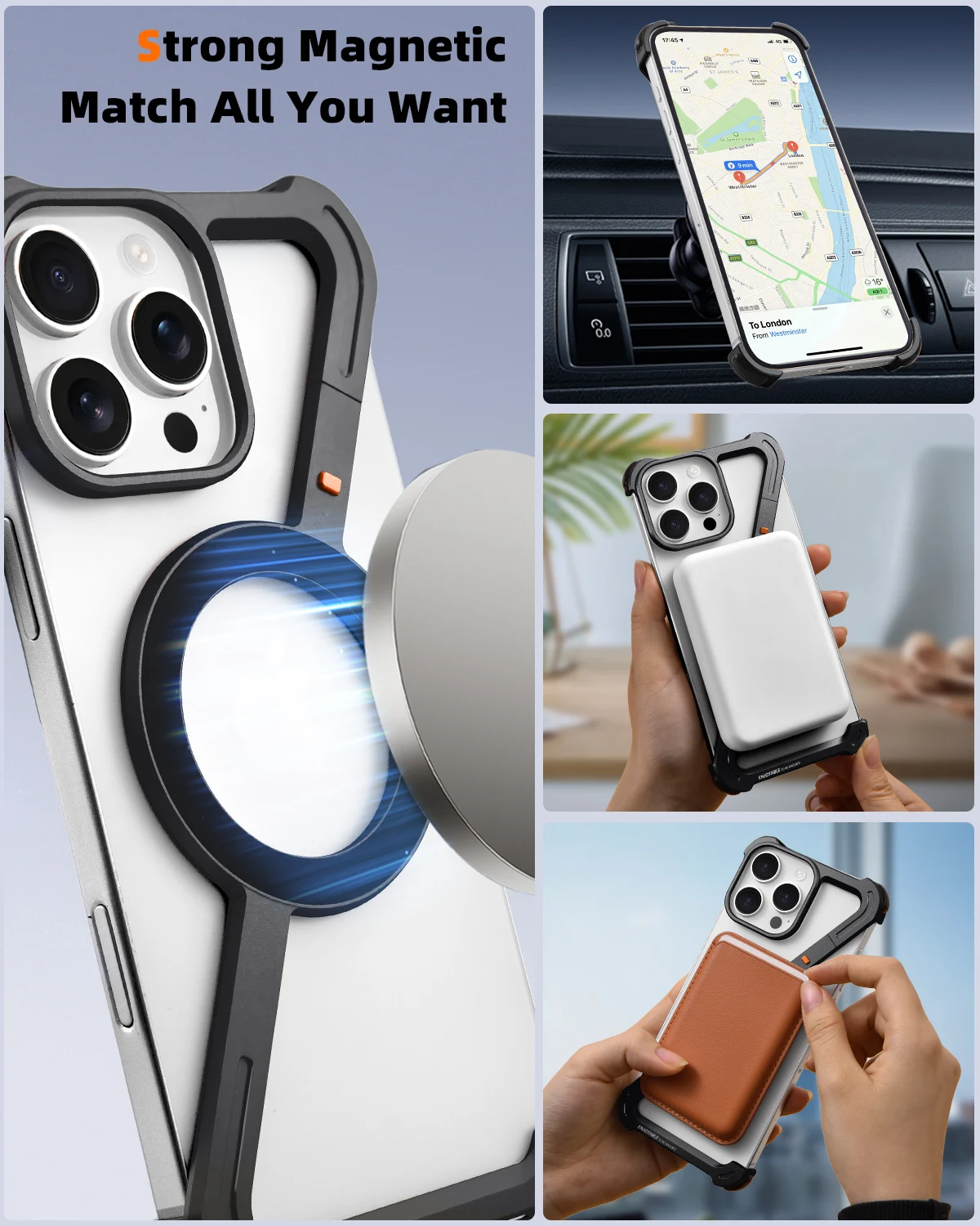 Eary Aluminum Alloy Z-Shape Phone Case for iPhone 16 Pro Max Metal Frameless Magnetic Bumper Minimalist Slim Protective Cover