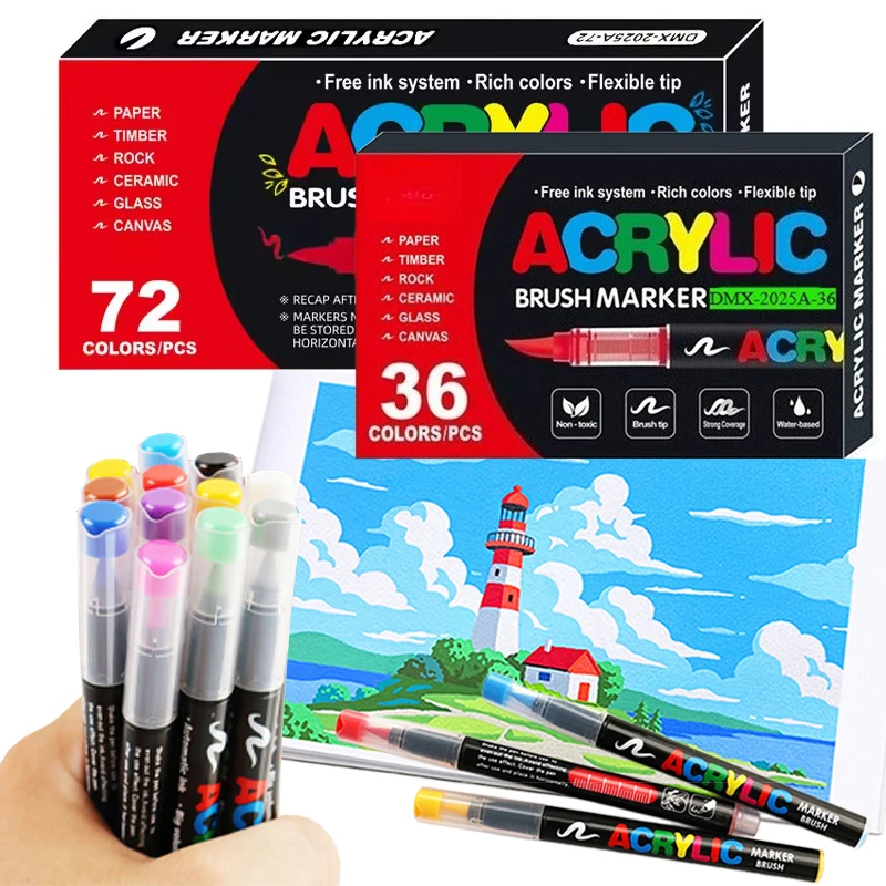72 Farben Acrylmarker mit Pinselspitze für Steinmalerei, Holz, Leinwand, Stein, DIY-Bastelarbeiten, Weihnachtsgeschenke