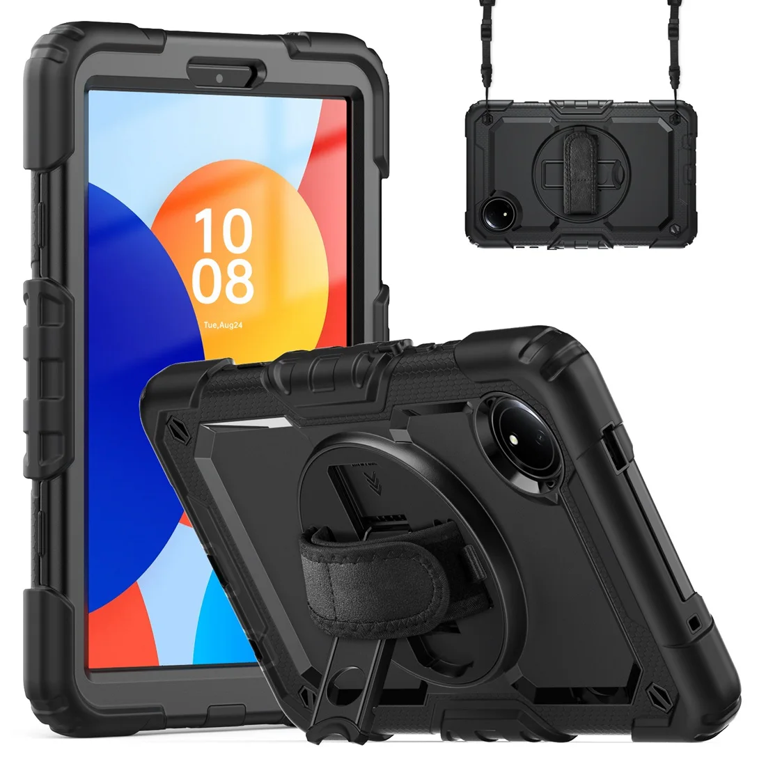 Heavy Duty Shockproof Case with 360° Rotating Stand and Hand/Shoulder Strap, Built-in Screen Protector