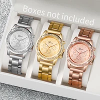 3PCs/Set Watches Fashion Three Eyes Women Watch Stainless Steel Straps Casual Quartz Watch 1