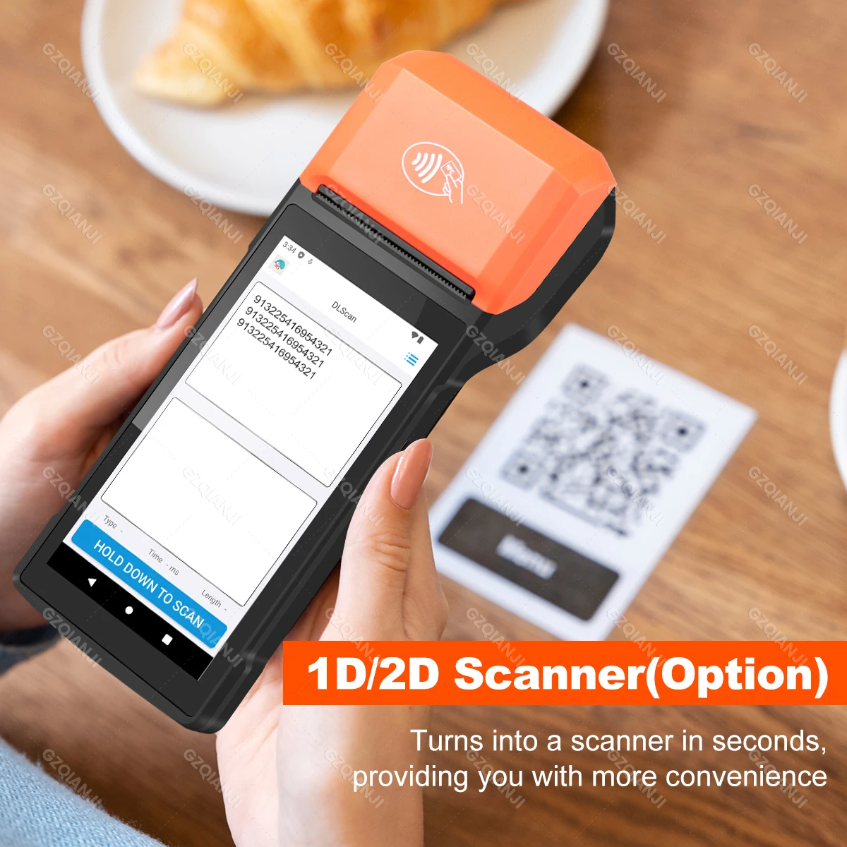 Handheld PDA Printer Handheld Commercial PDA Android 8.1/13 Bulit-in 58mm Thermal Receipt Printer NFC Optional for Cafeteria WIFI Bluetooth Connect